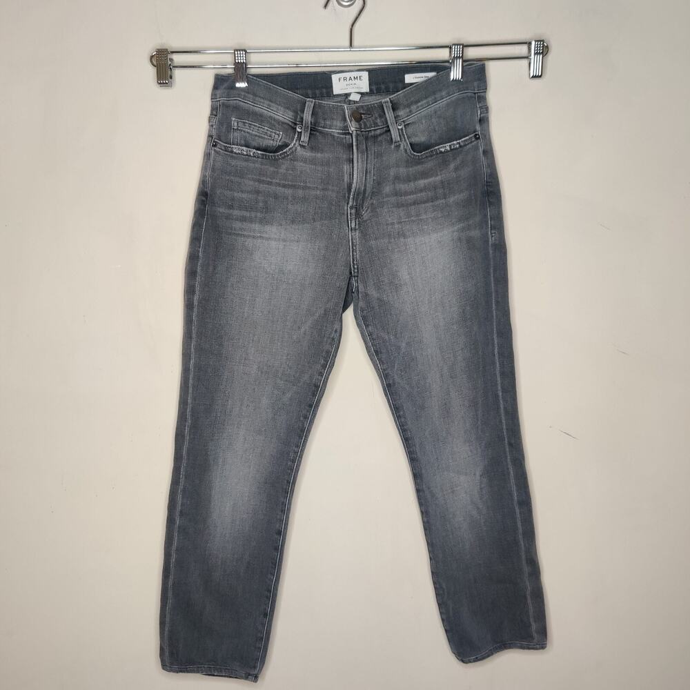 FRAME L'Homme Slim Straight Jeans Gray Stretch Denim